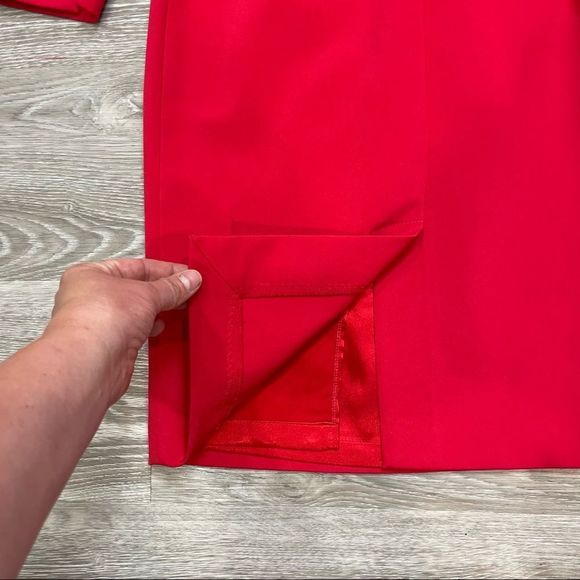 25. Vipart Red Belted Pencil Slim Fit Cocktail Dress Knee Length Zipper Sleeves - Picture 5 of 10